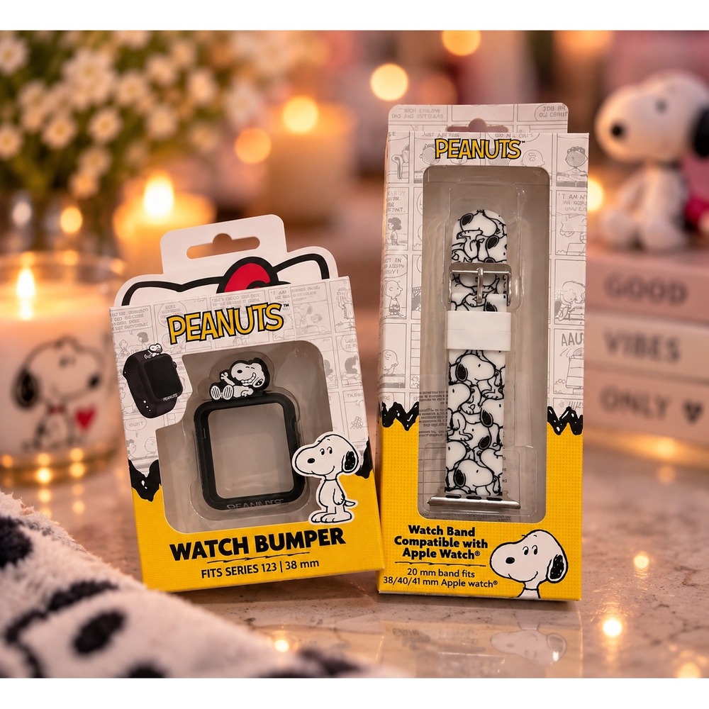 Peanuts Snoopy Apple Watch Band 38/40/41mm and 38mm Bumper Case Set Black White